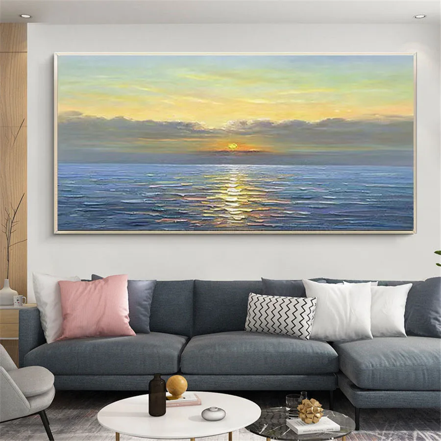 Large-Size Handmade Oil Paintings Seascape The Morning Sun Symbolizes Success And Hope Canvas Painting Decor Living Room Mural