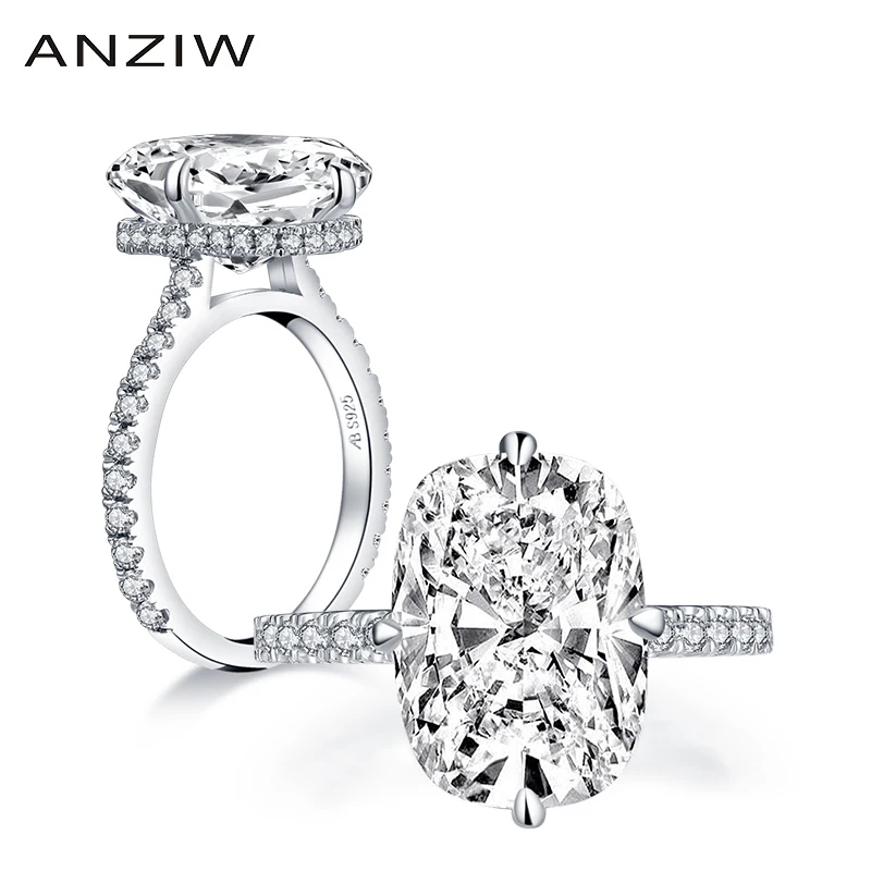 

ANZIW Fashion 925 Sterling Silver 10x14mm Big Cushion Cut Halo Engagement Ring Simulated Diamond Wedding Bridal Ring Jewelry