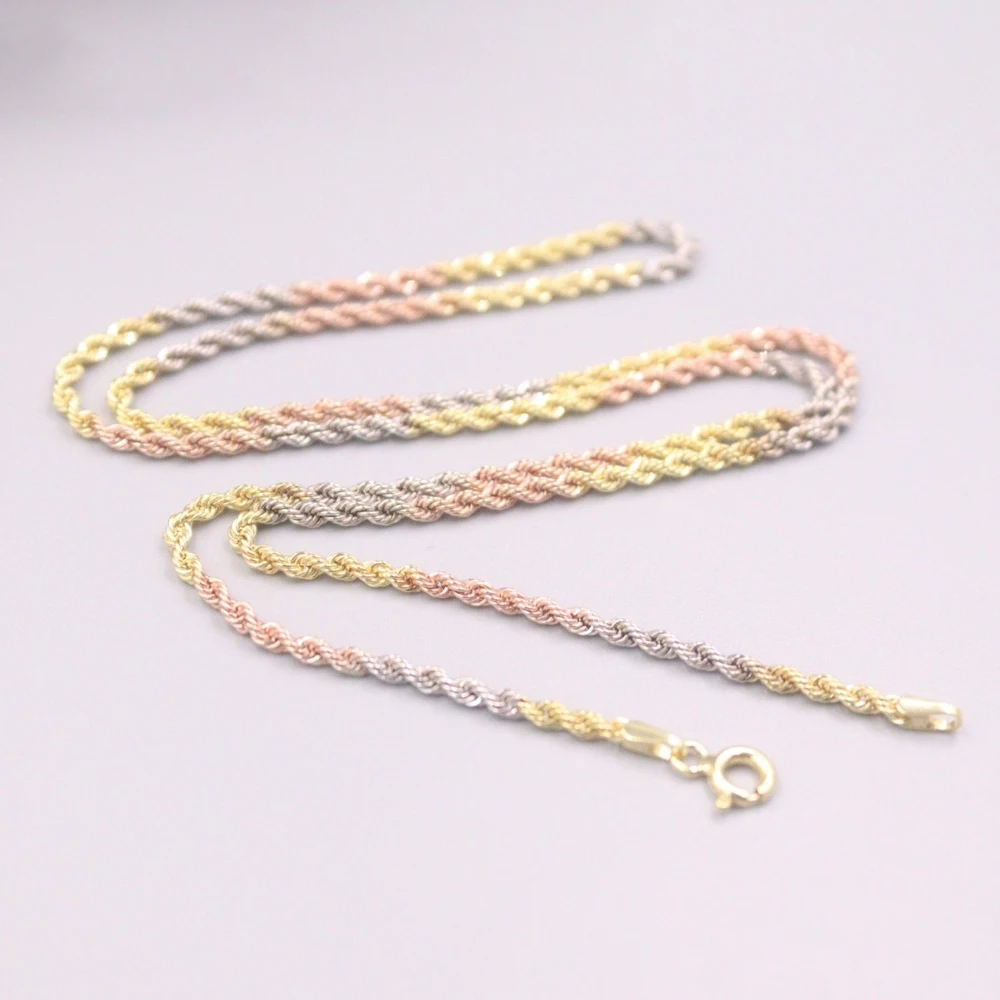 

Pure 18K Multi-Tone Gold Chain Lucky 2mm Hollow Twisted Rope Necklace 20inch / 3g Stamped AU750 For Woman Gift