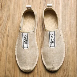 Summer Breathable Footwear Men's Flat Canvas Shoes Hemp Lazy Flats For Men Cheap Moccasins Male Loafers Driving Shoes 365