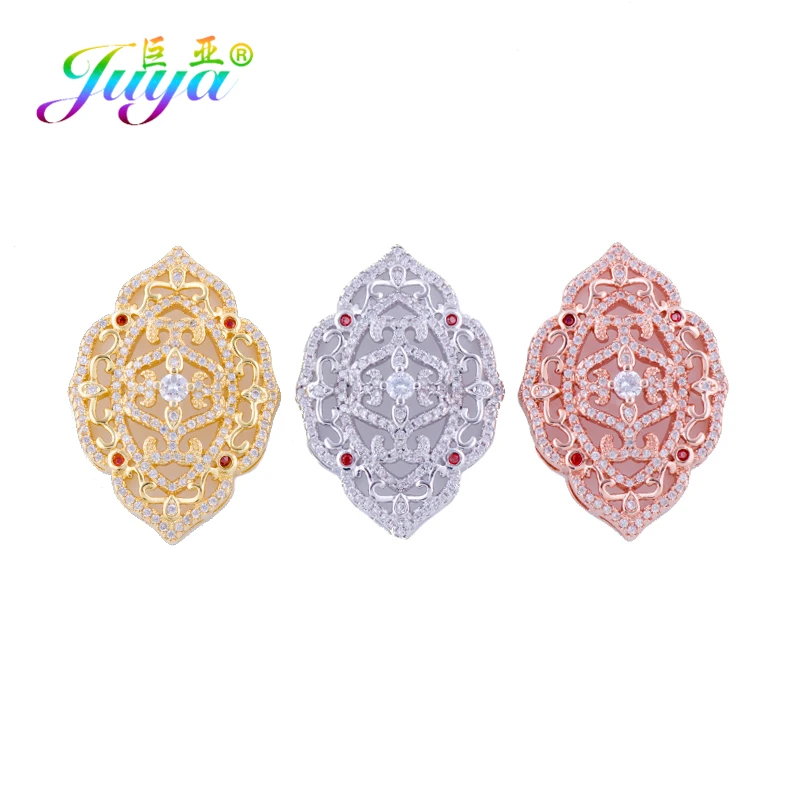 Juya 18K Gold Plated Pearls Jewelry Making Mountings Micro Pave Zircon Decorative Floating Flower Fastener Connector Accessories