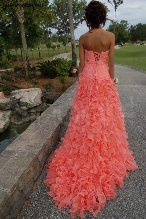 Vestido de festa baixo com contas, vestido sexy de organza com cor coral, com amor