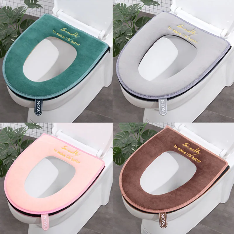 1Pc Winter Warm Toilet Seat Cover Closestool Mat Washable Bathroom Accessories Knitting Pure Color Soft O-shape Pad Bidet Cover