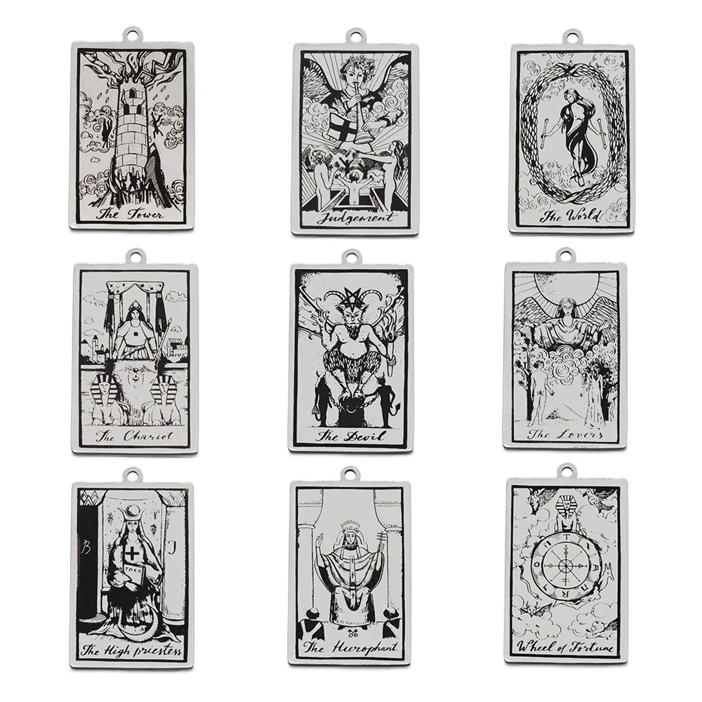 5pcs/lot 316 Stainless Steel Tarot Cards Pendant Charm Wholesale DIY jewelry making charms Never Fade Accpet OEM Order