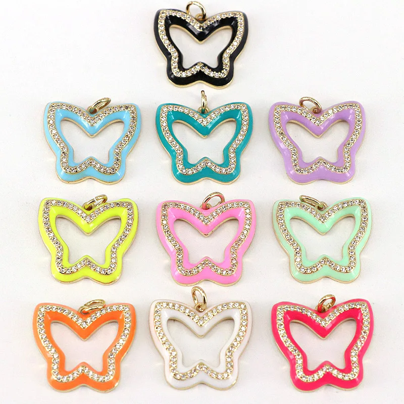 

10Pcs,Gold Filled Enamel Colorful Butterfly Frame Shape Pendant, Dainty Butterfly Charm,Enamel Jewelry Findings