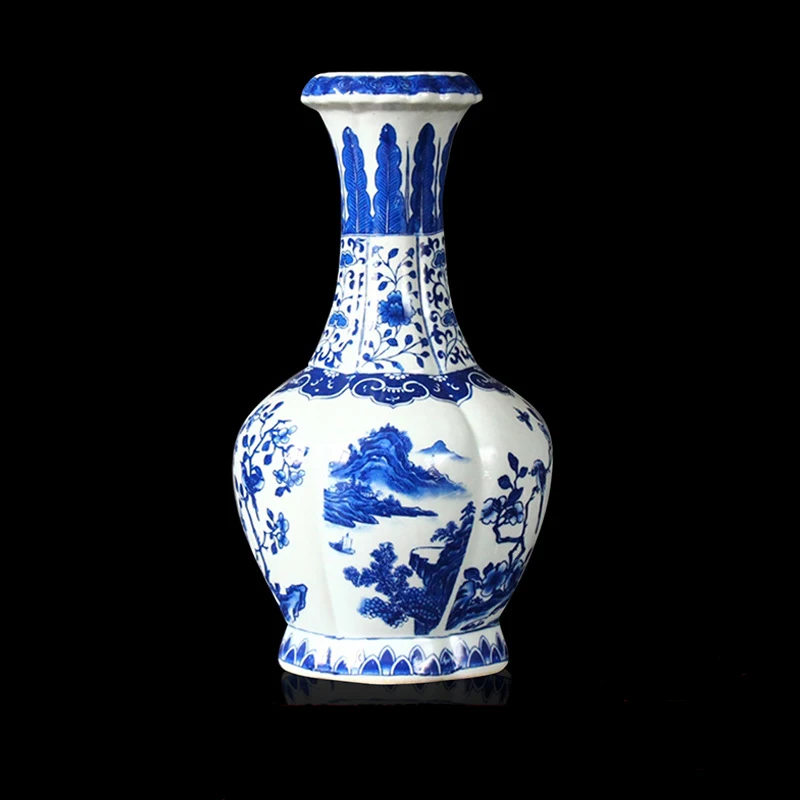 Archaic Blue And White Ceramic Chinese Decorative Flower Table Porcelain Vase