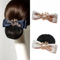 Elegant Ladies Bow Gold Branch Fabric Ribbon Hair Clip Cover Hairpin Barrette Adult Bank Nurse Staff Snood Net Bun Girls Jewelry