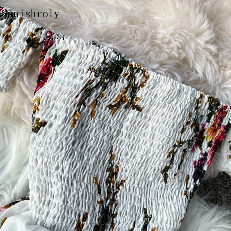 Summer Slash Neck Strapless Irregular Bohemian Dress Female Long Split Floral Print Dresses Women Holiday Beach Dresses Vestidos