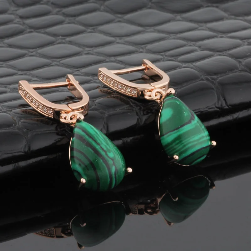 Серьги-подвески женские длинные под розовое золото с натуральным камнем Серьги-подвески женские длинные под розовое золото с натуральным камнем