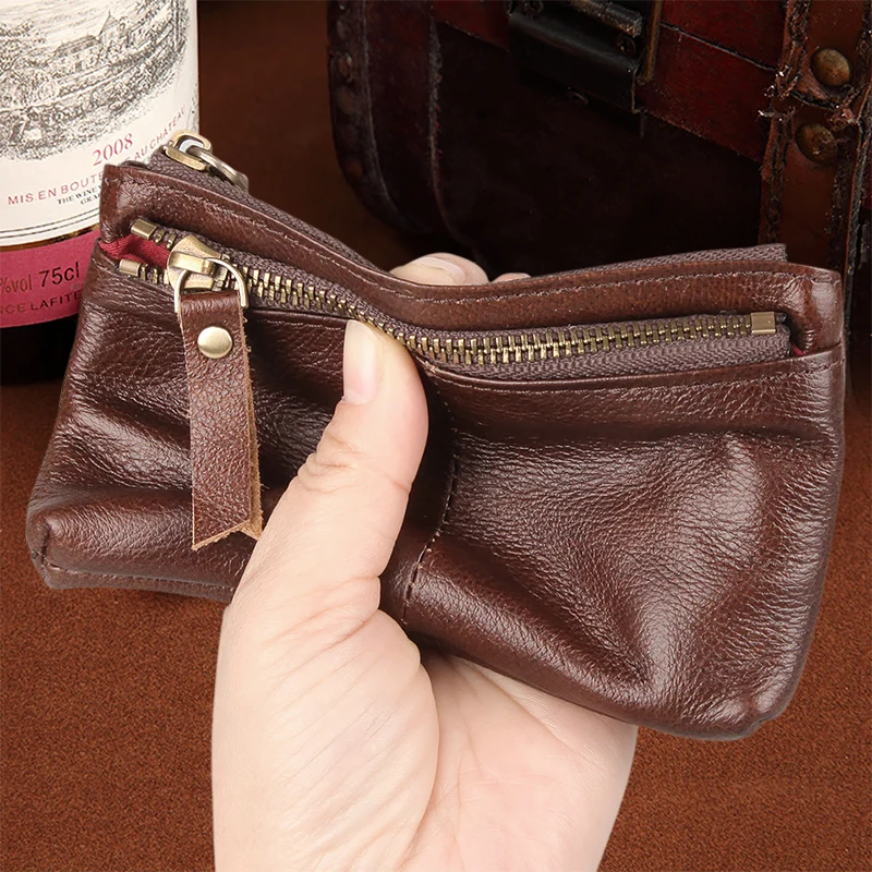 Cobbler Legend Soft Genuine Leather Wallets Double Zipper Short Purses Large Capacity Cowhide Clutch For Women Coin Purse Unisex