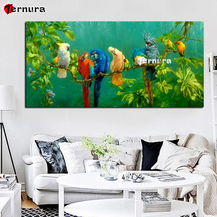 5D Diy Diamond Painting Artistic Parrot Bird on Branches Wood Landscape large Decor Rhinestones Mosaic Inlay Diamond Embroidery