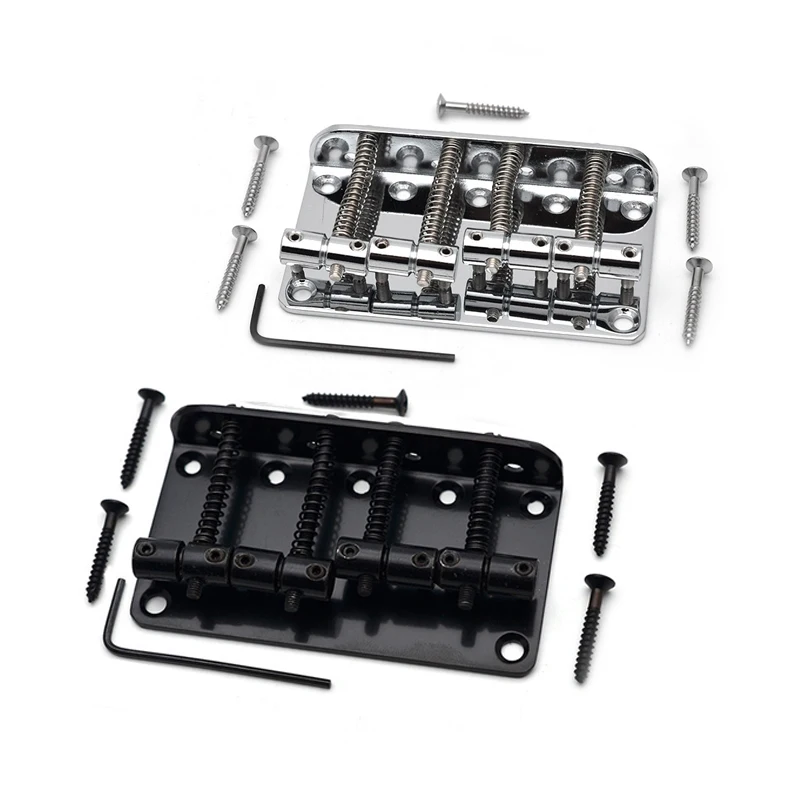 Black/Chrome Vintage 4 String Bass Bridge Length 79.5x49.5MM Bass Fixed Bridge Saddle Top Load Electric Bass Bridge