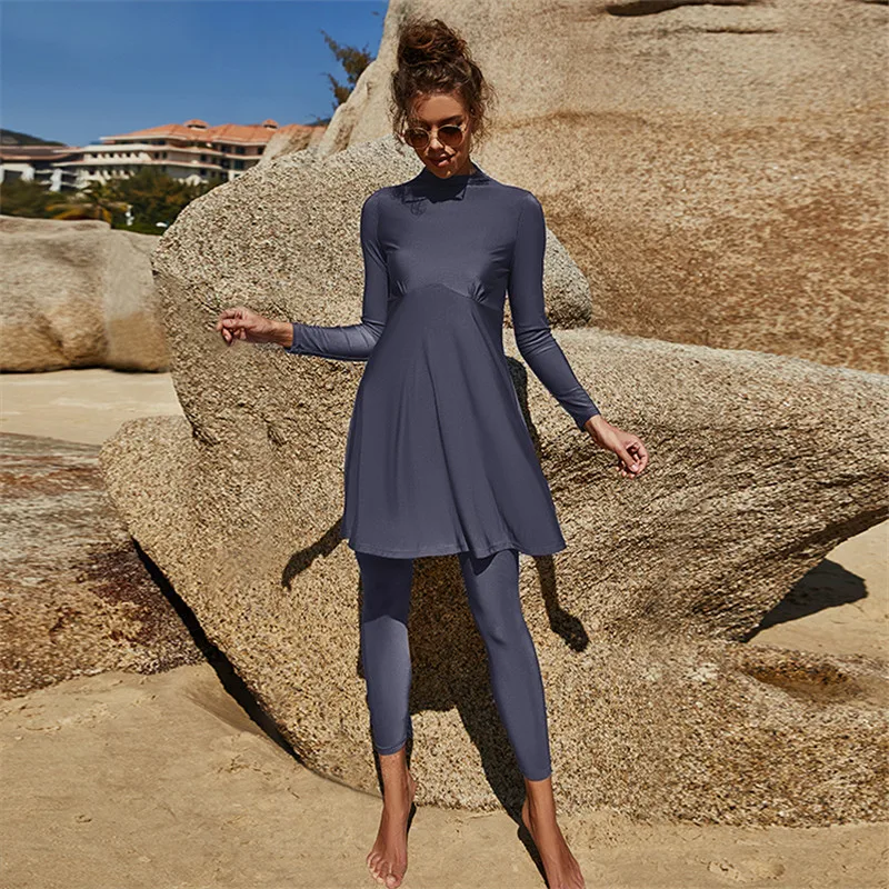 New Women Muslim Swimwear Swimsuit Burkini Modest Two-Pieces Set Full Cover Long Sleeve Beachwear Islamic Arab Tops Pants Suit