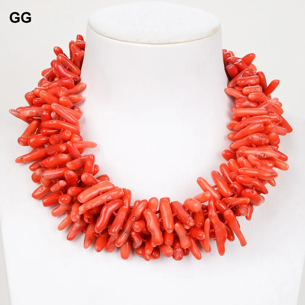 

GuaiGuai Jewelry 18" Charming! 5 Strands Orange Coral Nugget Chips Chokers Necklace For Women