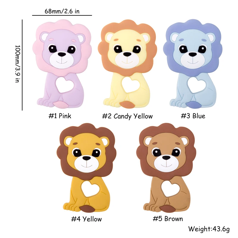 

Silicone Teether Lion Shape 1pc Newest Animals Lion Teether For Teeth DIY Teething Pacifier Clips Food Grade Tiny Rod