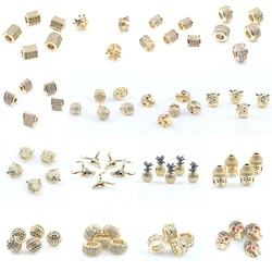 3pcs/lot CZ Spacer Beads Gold Color Brass Micro Pave Cubic Zirconia Beads for Jewelry Making Diy Bracelet Necklace Accessories