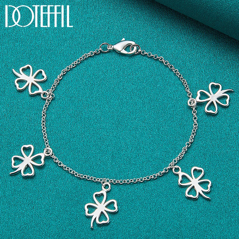 

DOTEFFIL 925 Sterling Silver Four Leaf Clover Pendant Chain Bracelet Charm Woman Wedding Engagement Party Jewelry