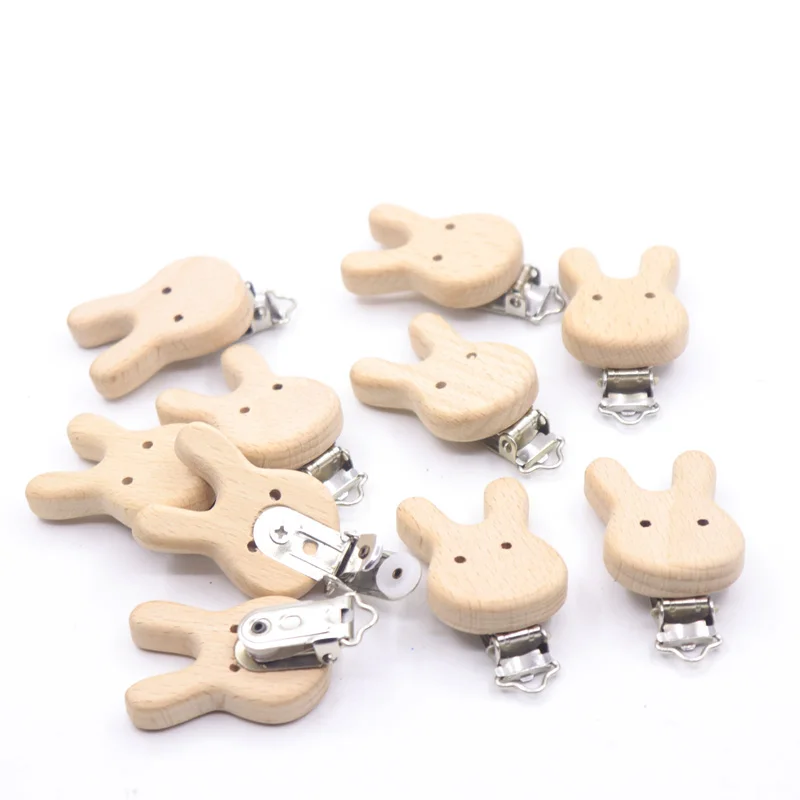 10pcs Pacifier Wooden Birds Clip Baby Teether Rabbit Ecofriendly Crafts Wooden Dummy Clips For Baby Newborn Dummy Clip Chains