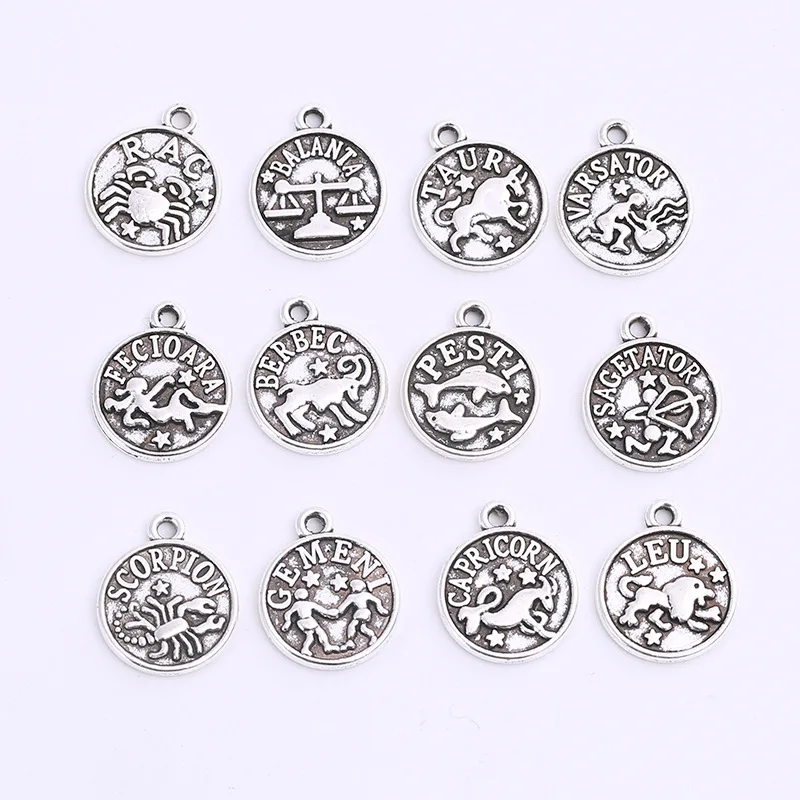 12pcs/set 12 Constellation Charms Pendants Bulk Lot Metal Leo Aries Taurus Gemini Cancer Zodiac Charms For Diy Jewelry Making