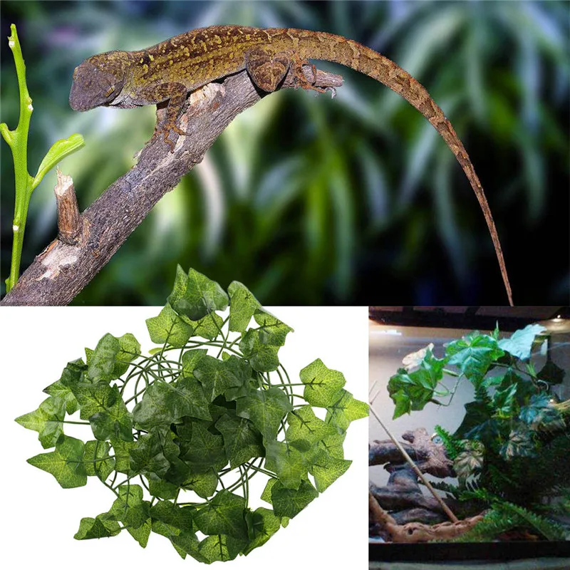 2m Reptile Terrarium Box Artificial Plastic Vine Decoration Lizard Green Leaves Fake Plants Habitat Decor C42