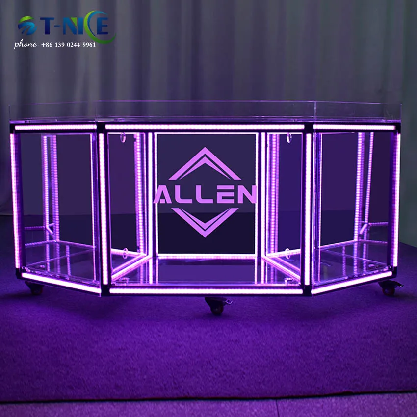 Disc Table Hot Sales DJ Stand Acrylic Bar Dj Mixer Table Modern Bar Booth Dj Equipment Club Mixer Dj Table With Colorful Lights