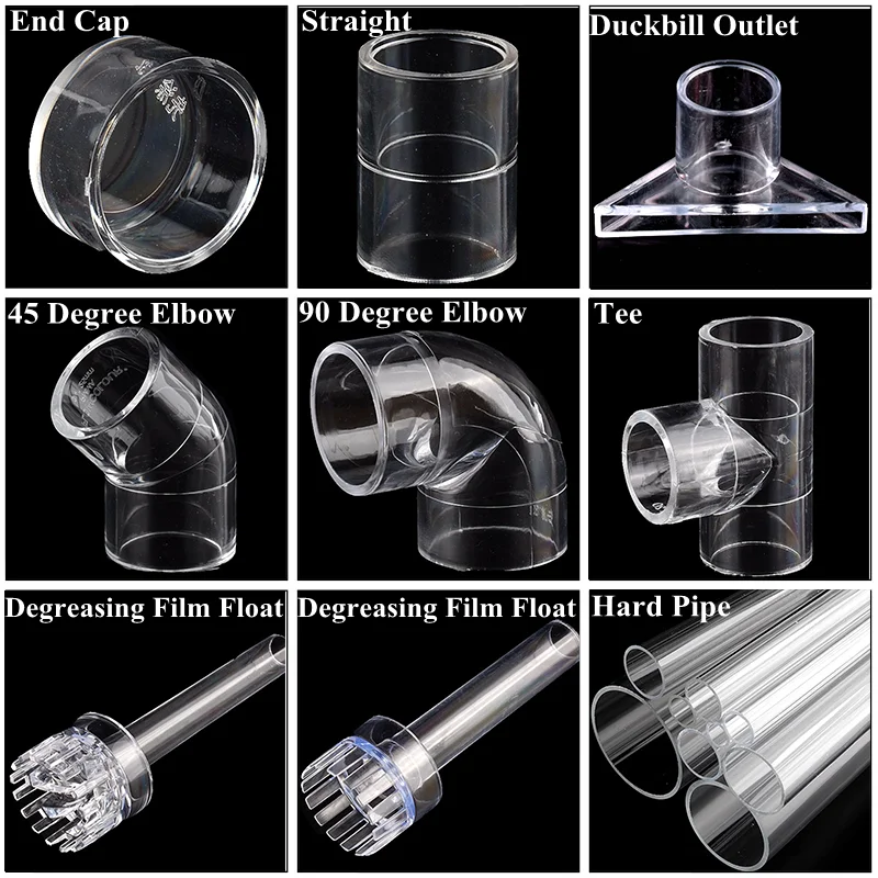 Acrylic Pipe Connector Elbow Aquarium Degreasing Film Float Fish Tank Duckbill Water Outlet Garden Watering Straight Tee Joint