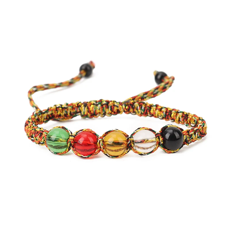 5pcs Lucky Colorful Ethnic Hand-woven Multicolored Rope & Transfer Beads Bracelet for Unisex Friendship Adjustable Jewelry