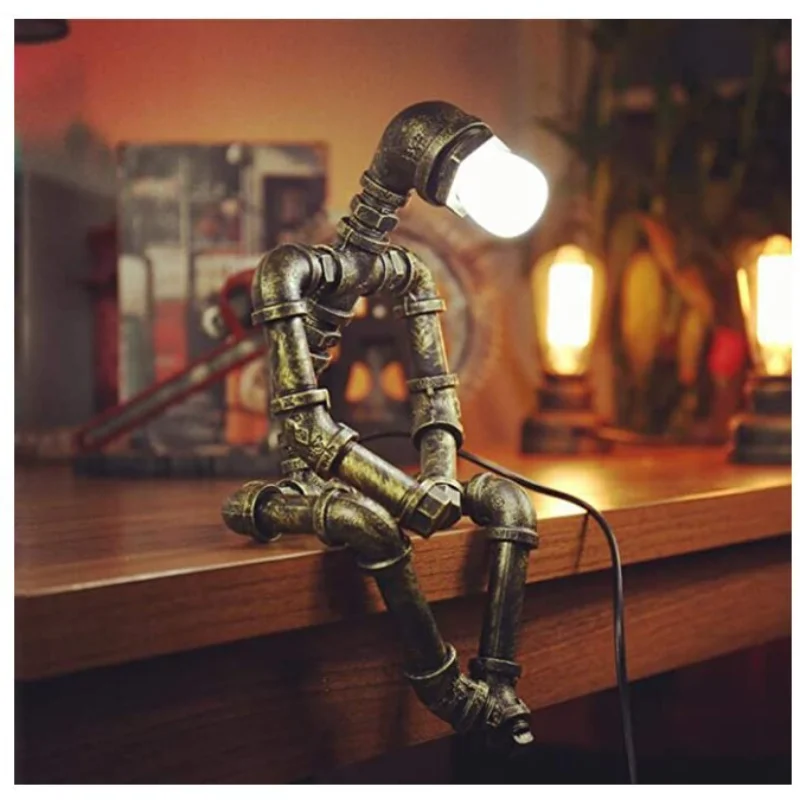 

Vintage Table Lamps Decorative Led Indoor for Home Light Bedroom Besides Living Room Decoration Loft Robot Shape Simple Lighting