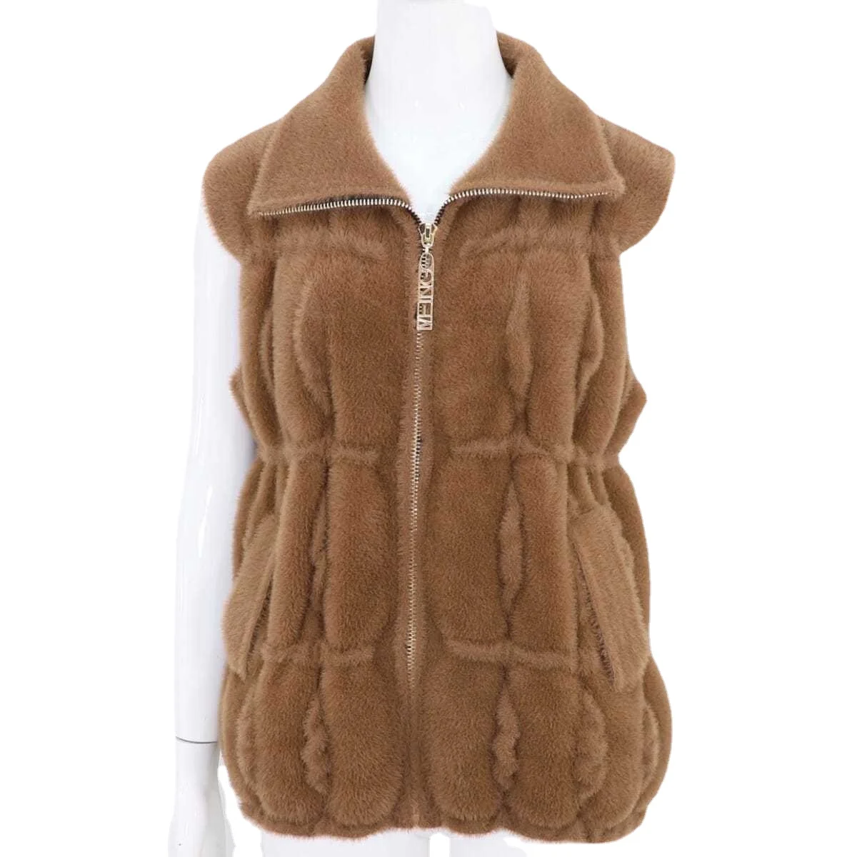 Women's autumn and winter mink velvet vest lapel jacket mother outer sweater thick zipper waistcoat