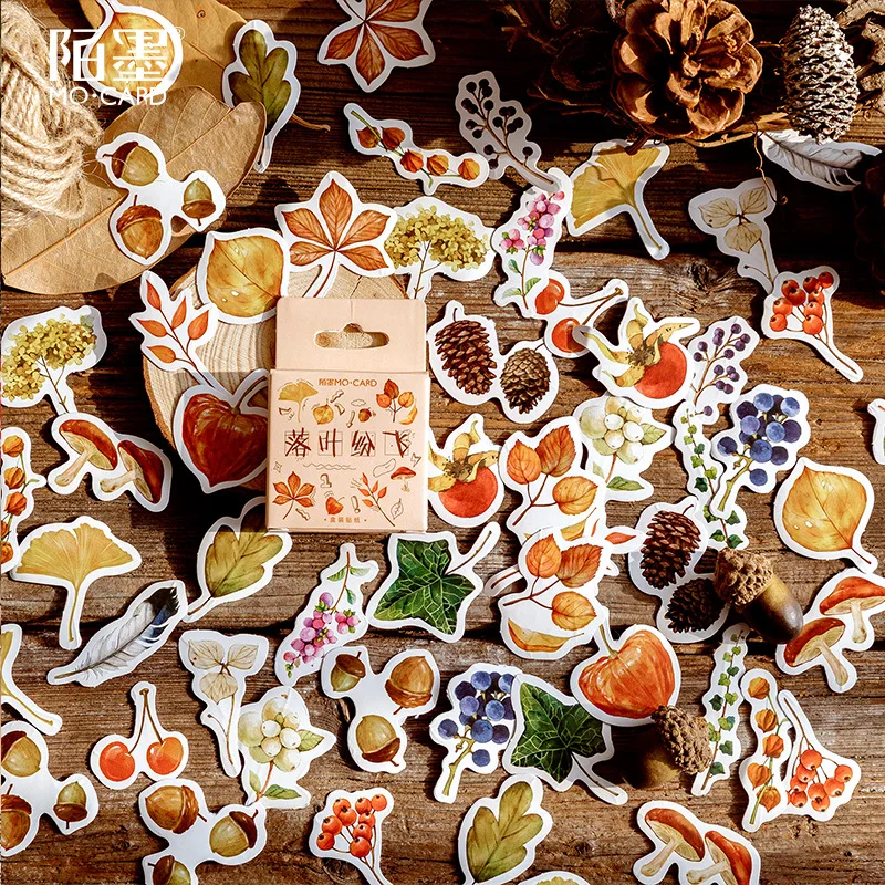 46 pcs/lot Autumn Fallen leaves Plant Paper Small Diary Mini Cute box Stickers set Scrapbooking Cute Flakes Journal Stationery