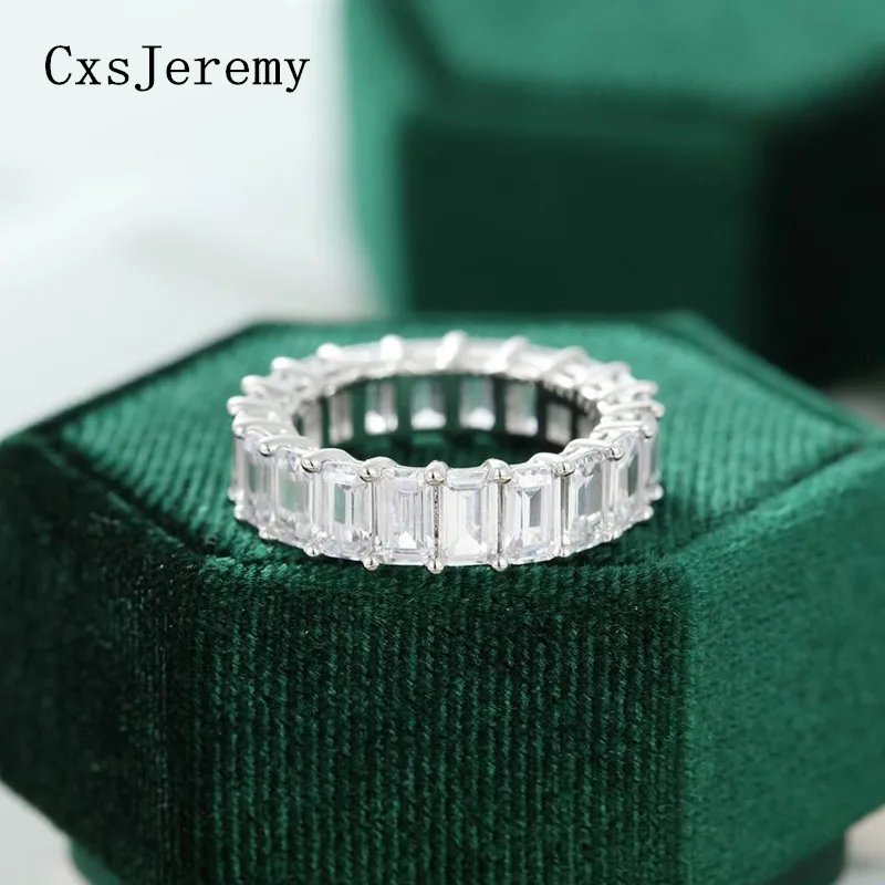 

CxsJeremy 14K White Gold Emerald cut Moissanite Engagement Ring 3*5mm Full eternity Diamond Wedding Band Bridal Anniversary Gift