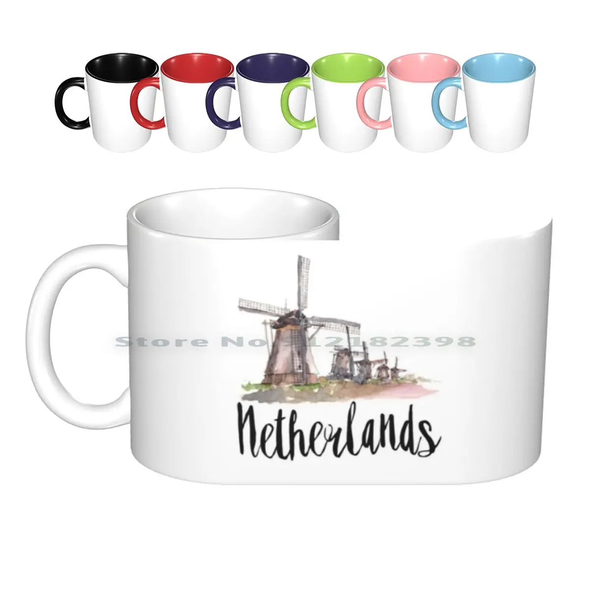 Netherlands Ceramic Mugs Coffee Cups Milk Tea Mug Mills Holland Netherlands Watercolor Creative Trending Vintage Gift Bottle Cup