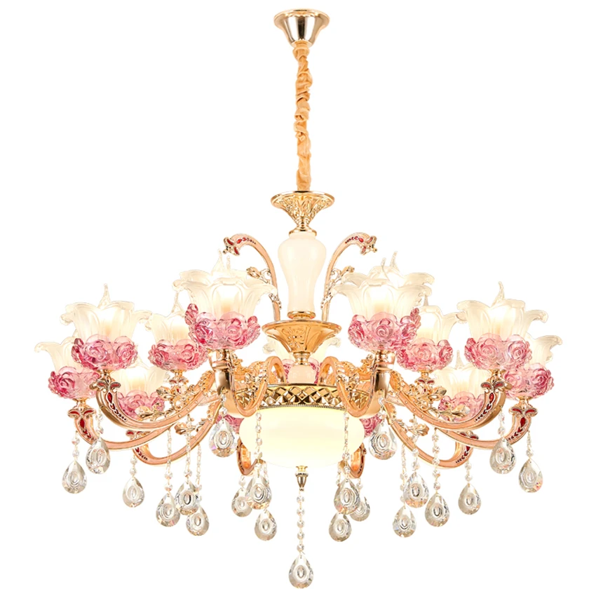 

European style flower crystal pink chandelie lights living room princess bedroom lamp modern luxury hanging lights deco lighting