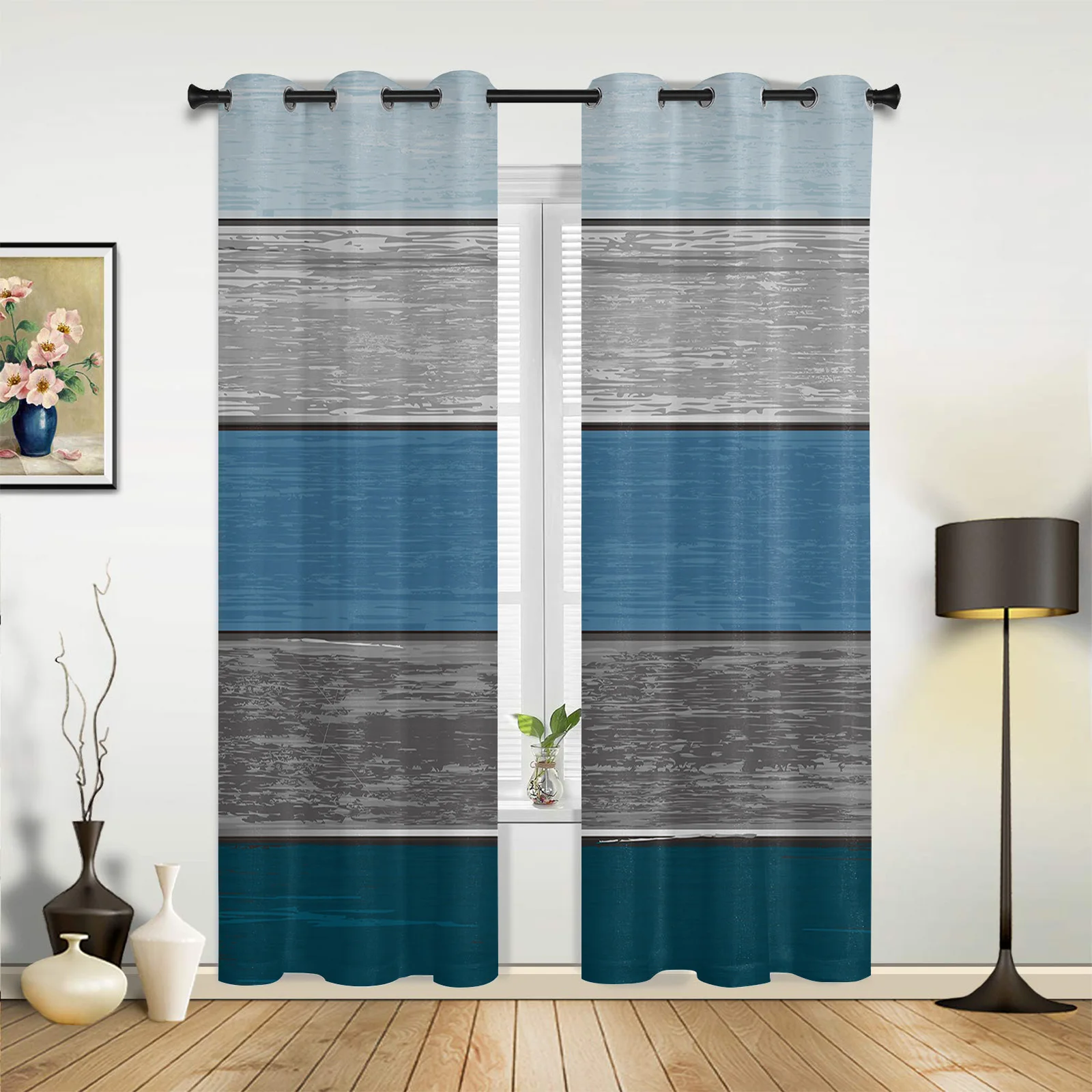 Blue Gray Striped Gradient Large Curtains For Living Room Window Curtain Bedroom Kitchen Balcony Gazebo Curtain Room Divider