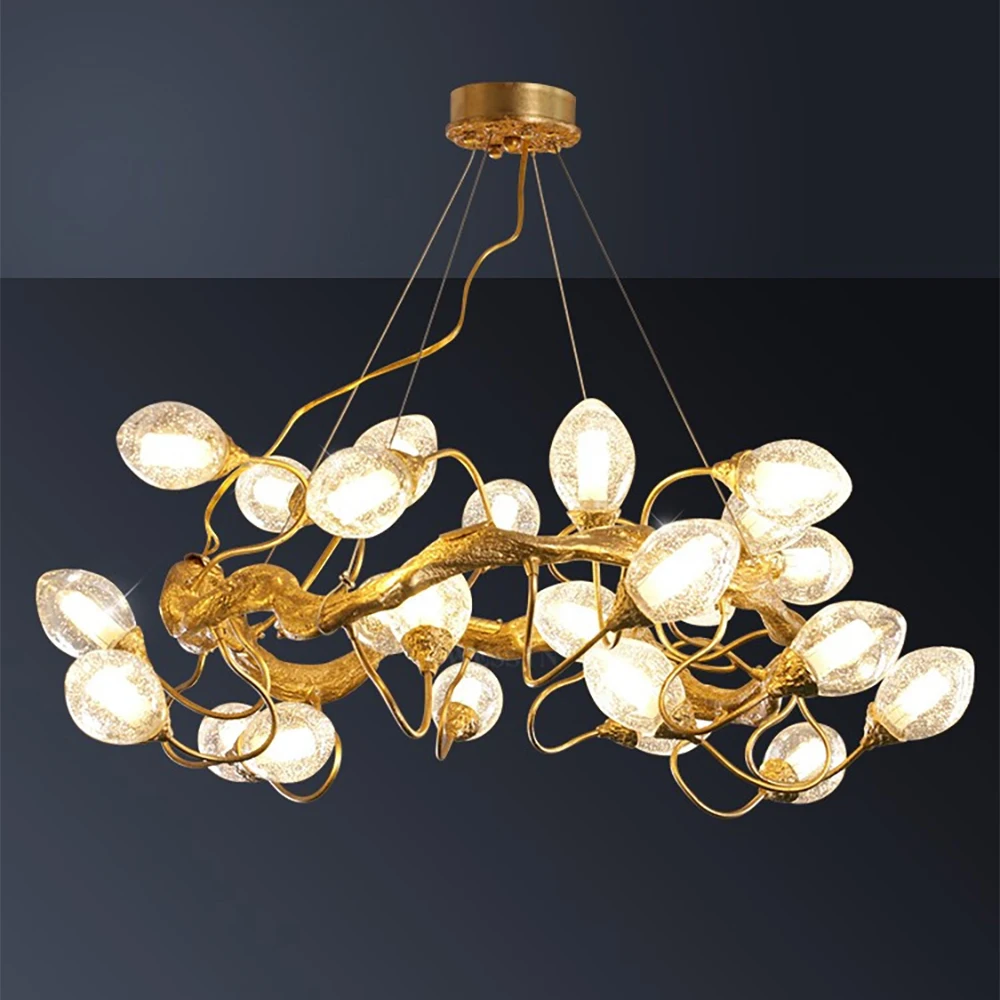 

Modern Luxury Copper LED Branch Chandelier Creative Livingroom Pendant Lights Villa Hall Restauran Clubhouse Room art chandelier