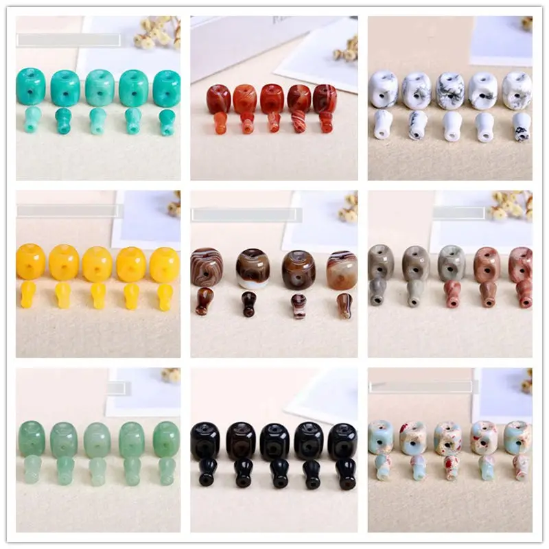 Natural Stone Three Hole Beads 12/14/16/18/20mm Column Shape Necklace Bracelet Jewelry Accessories 5Pcs wk185