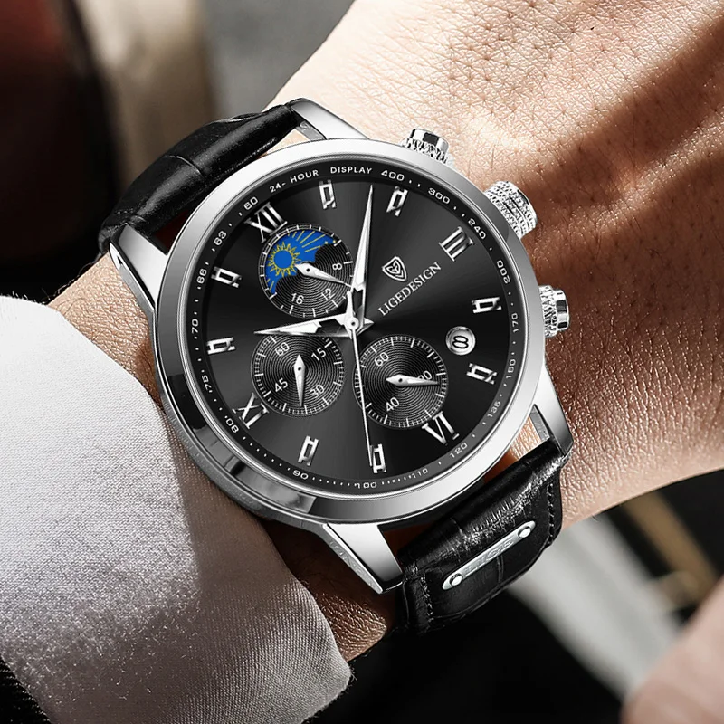 LIGE Men Date Clock Watches Male Chronograph Watch for Men Business Fashion Watch Man Top Brand Luxury Leather Quartz Wristwatch