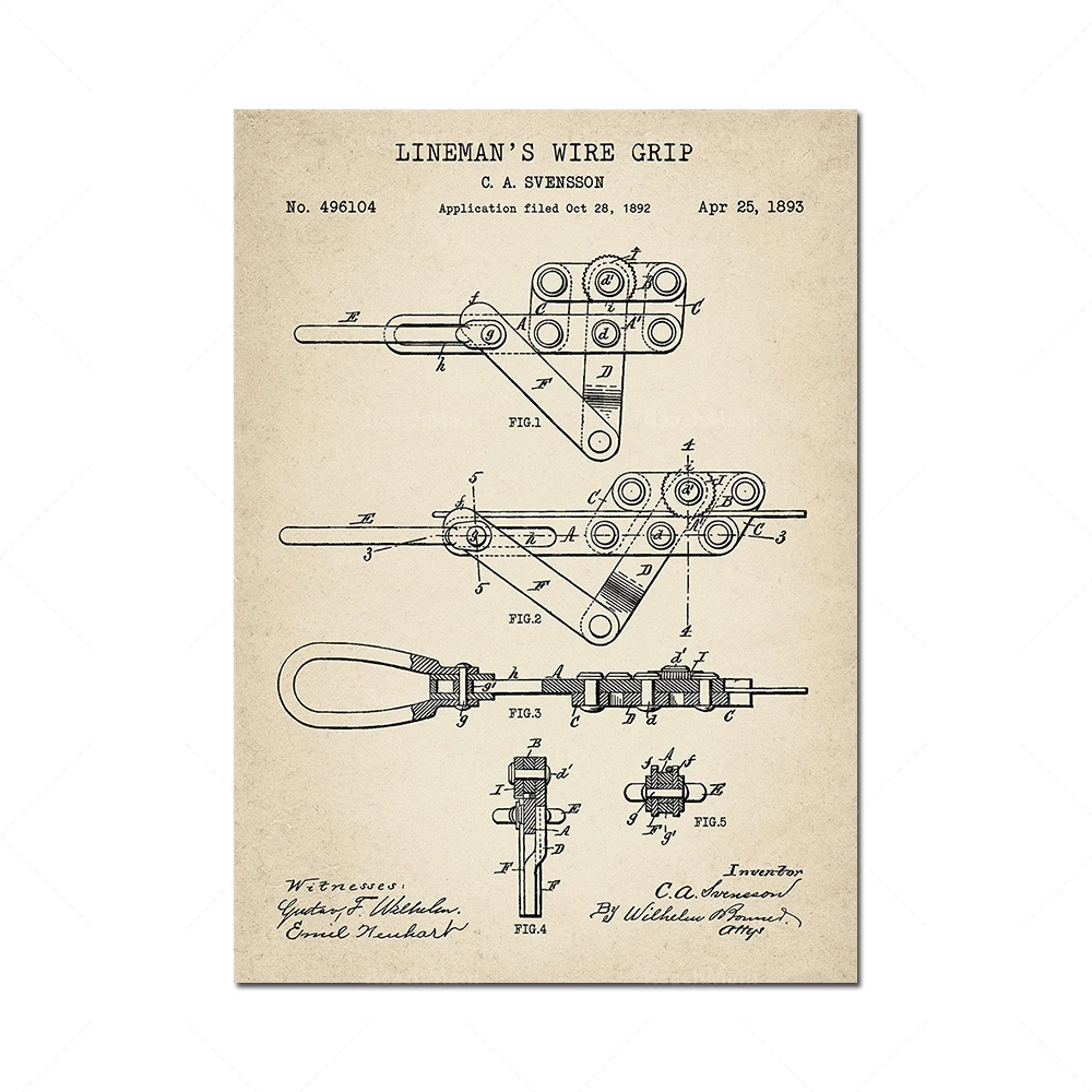 A set of 6 pieces of retro thread work patent printing. Informer wall art. Informant decoration.