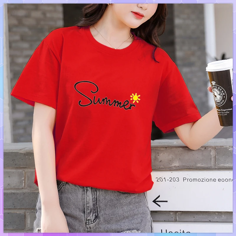 Flowers Oversized Cotton T-shirt Women Tee shirt Summer Short-sleeved T-shirts Femme Loose Tshirt  Daisy White Top Plus Size