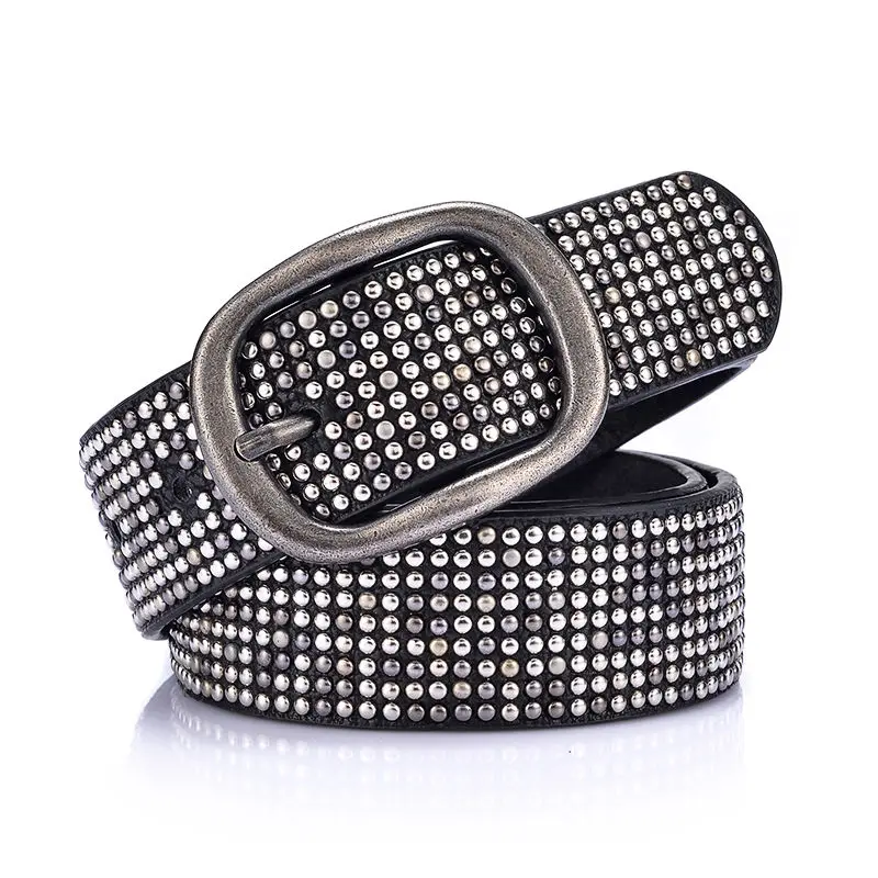 

Idopy Women Fashion Faux Leather Belts Metal High Quality Punk Style Rock Rivets Straps For Female