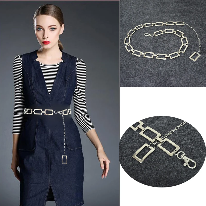 

Luxury designer 2020 New Women's 2.3CM Square Metal Waist Chain Simple Wild Decorative Belt BG-1548