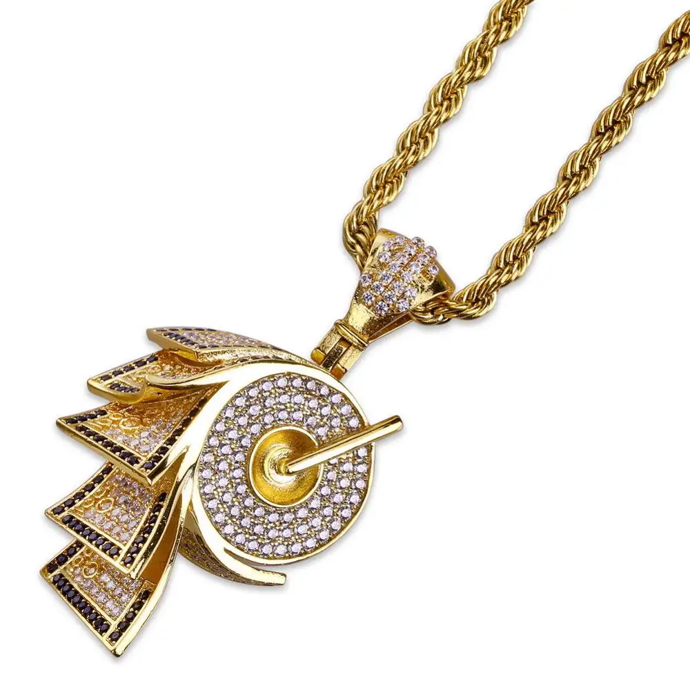 

Hip Hop Micro Paved AAA Cubic Zirconia Bling Iced Out US Dollar Roll Paper Pendants Necklace for Men Rapper Jewelry Gold Color