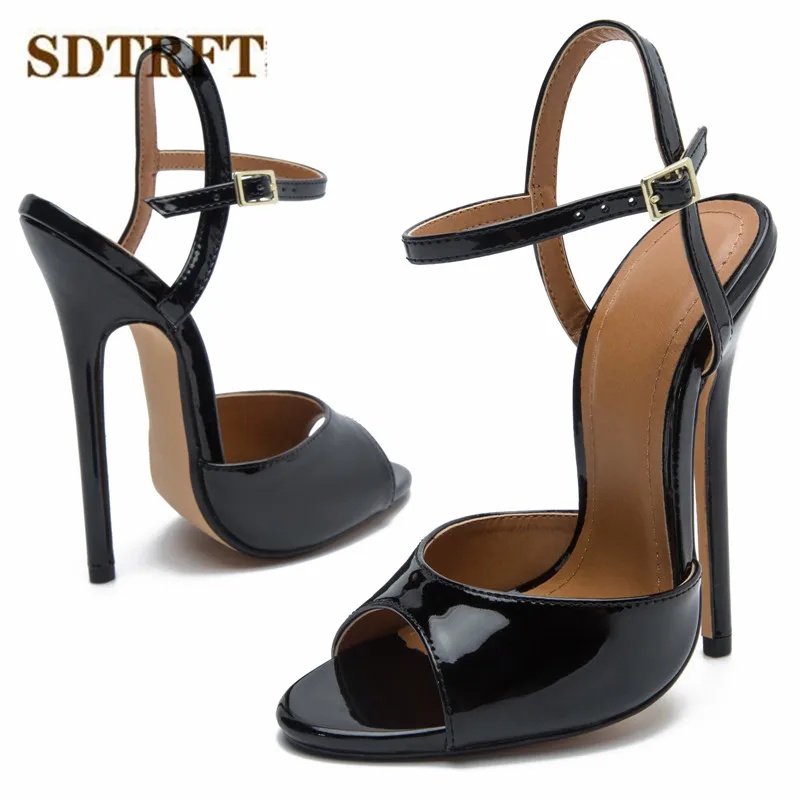 SDTRFT Stiletto Ladies Party COS Sandals Ankle Strap Shoes Woman 15cm Thin High Heels zapatos mujer Peep Toe Narrow Band Pumps