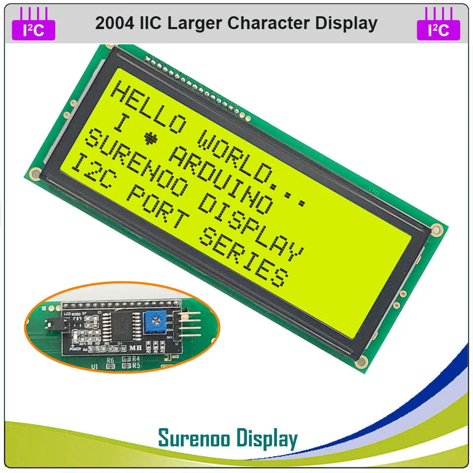 Surenoo Serial IIC I2C TWI 2004 204 20*4 Larger Character LCD Module Display Yellow Green Blue FSTN with Backlight for Arduino