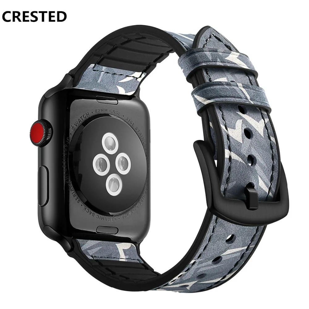 Silicone+Leather strap For Apple watch band 45mm 41mm 44mm 40mm 49mm camouflage bracelet iwatch series SE 6 7 8 ultra