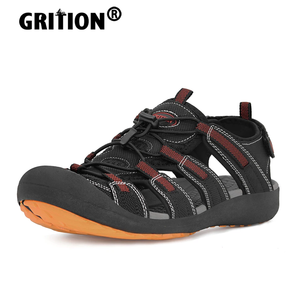 GRITION Sandals Men Outdoor Summer Shoes Beach Hiking Trekking Flat Comfortable Male Leather Breathable Non Slip 2021 Size 46