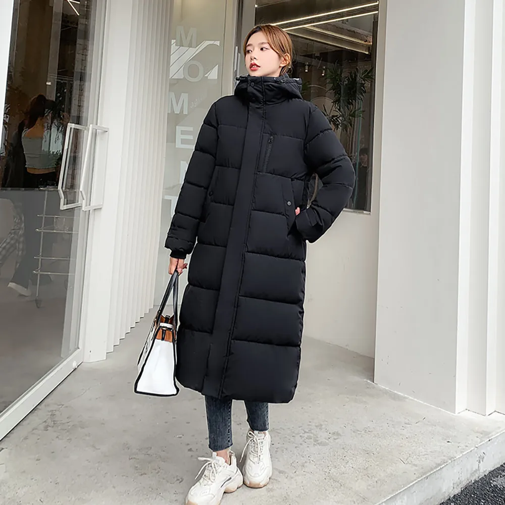 Vielleicht 2021 Autumn Winter Women Jacket X-long Hooded Parka Cotton Padded Female High Quality Warm Winter Outwear Coat Women