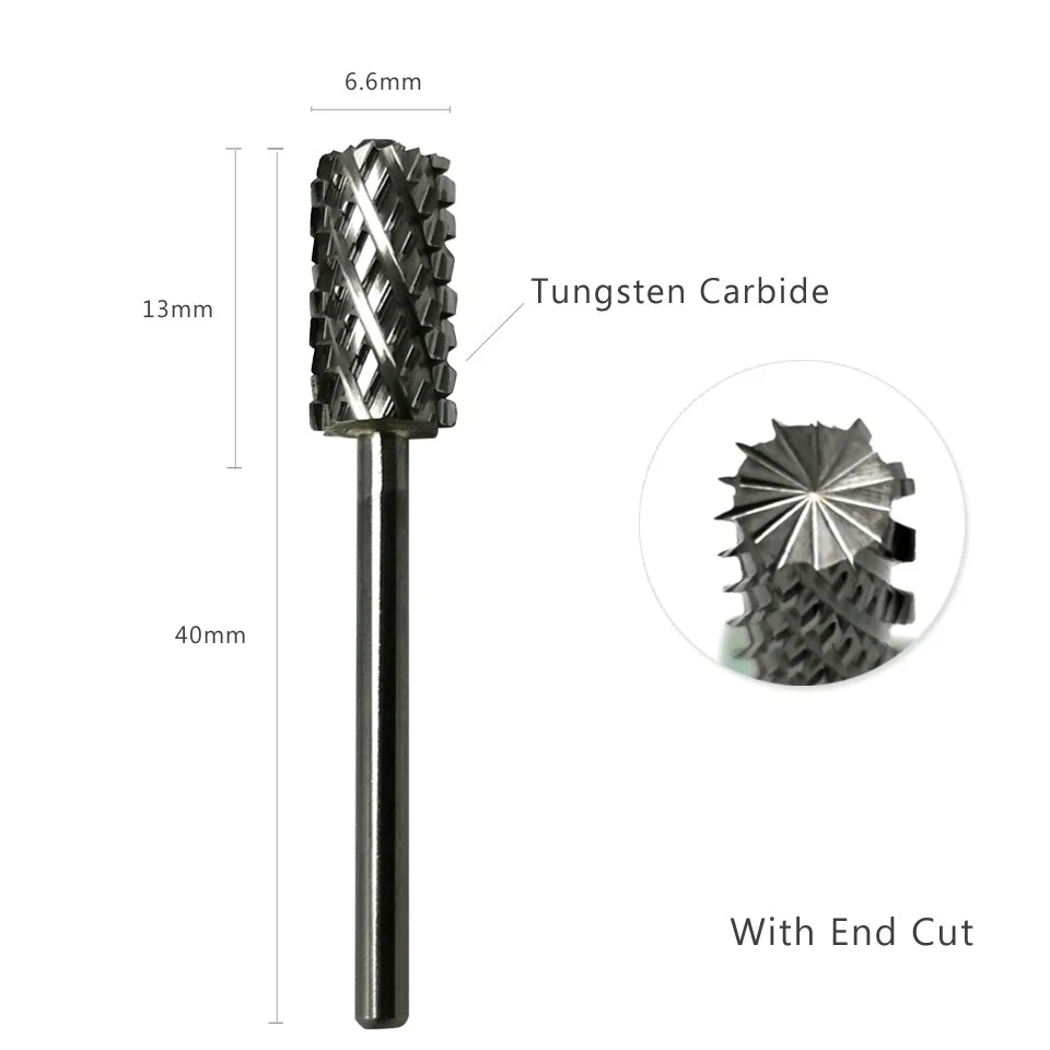 HYTOOS 4XC Top Cut Barrel Carbide Nail Drill Bit 3/32 Nail Burrs Milling Cutter For Manicure Drills Accessories Remove Gel