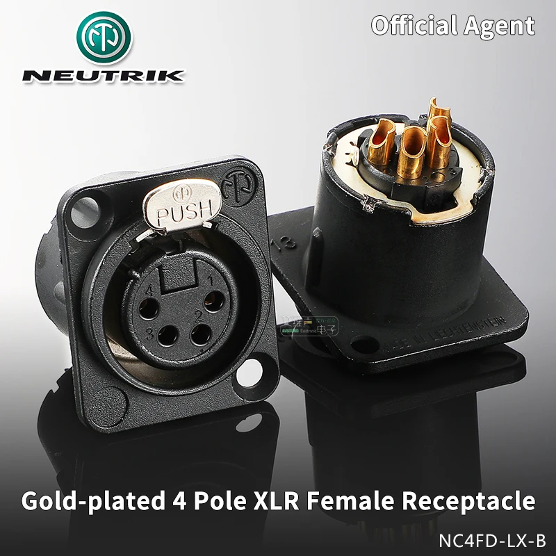 Neutrik XLR Female Metal Chassis Connectors Socket 4 Pole Cannon Gold-plated Duplex Ground Contact Microphone Signal Receptacle