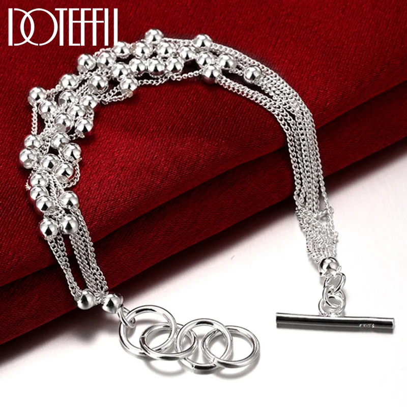 

DOTEFFIL 925 Sterling Silver Gold Smooth Beads Multi-Chain Bracelet For Woman Charm Wedding Engagement Fashion Party Jewelry